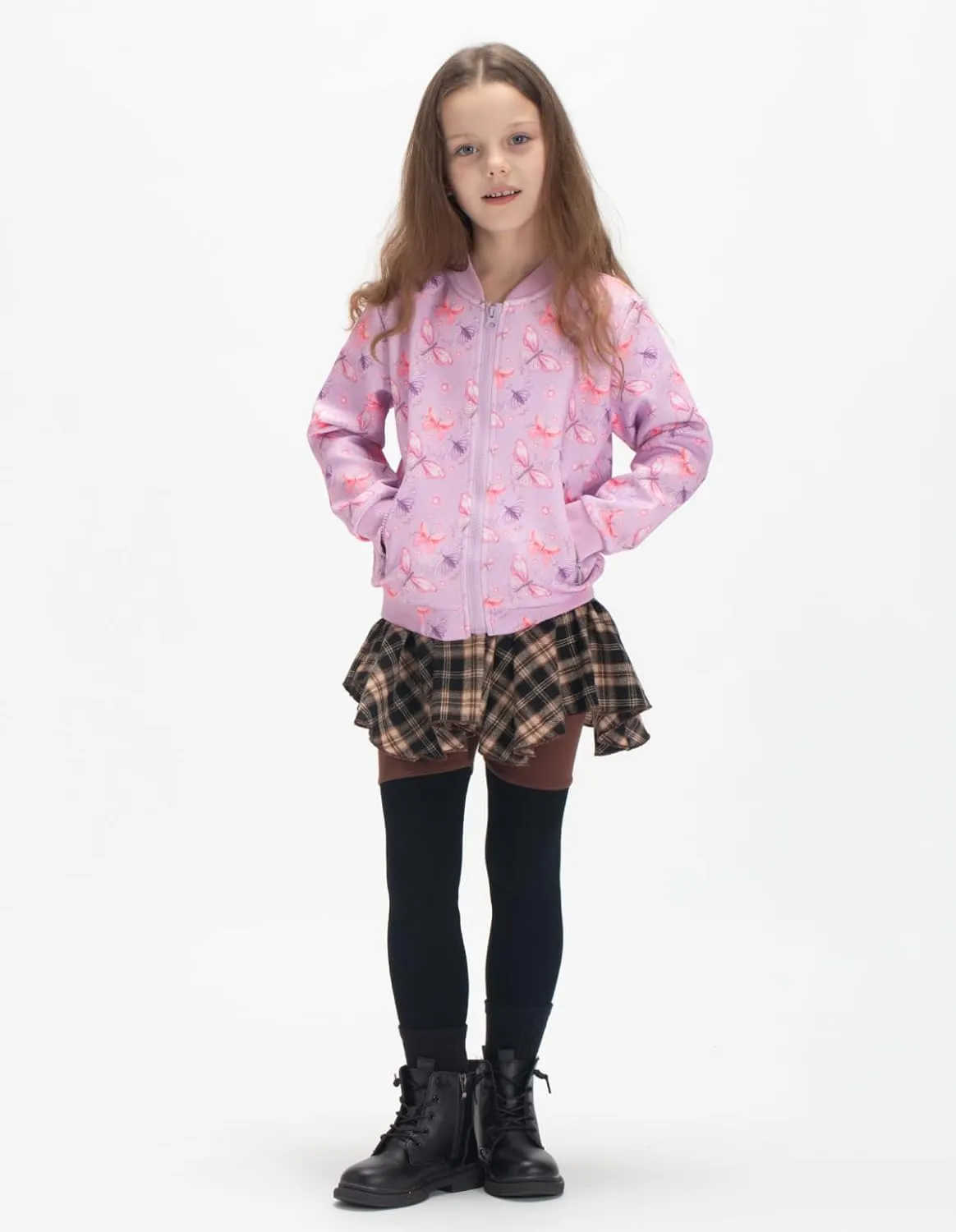 WELAKEN Girls Lightweight Bomber Jacket Floral Print Full Zip Outwear Jacket with Pockets