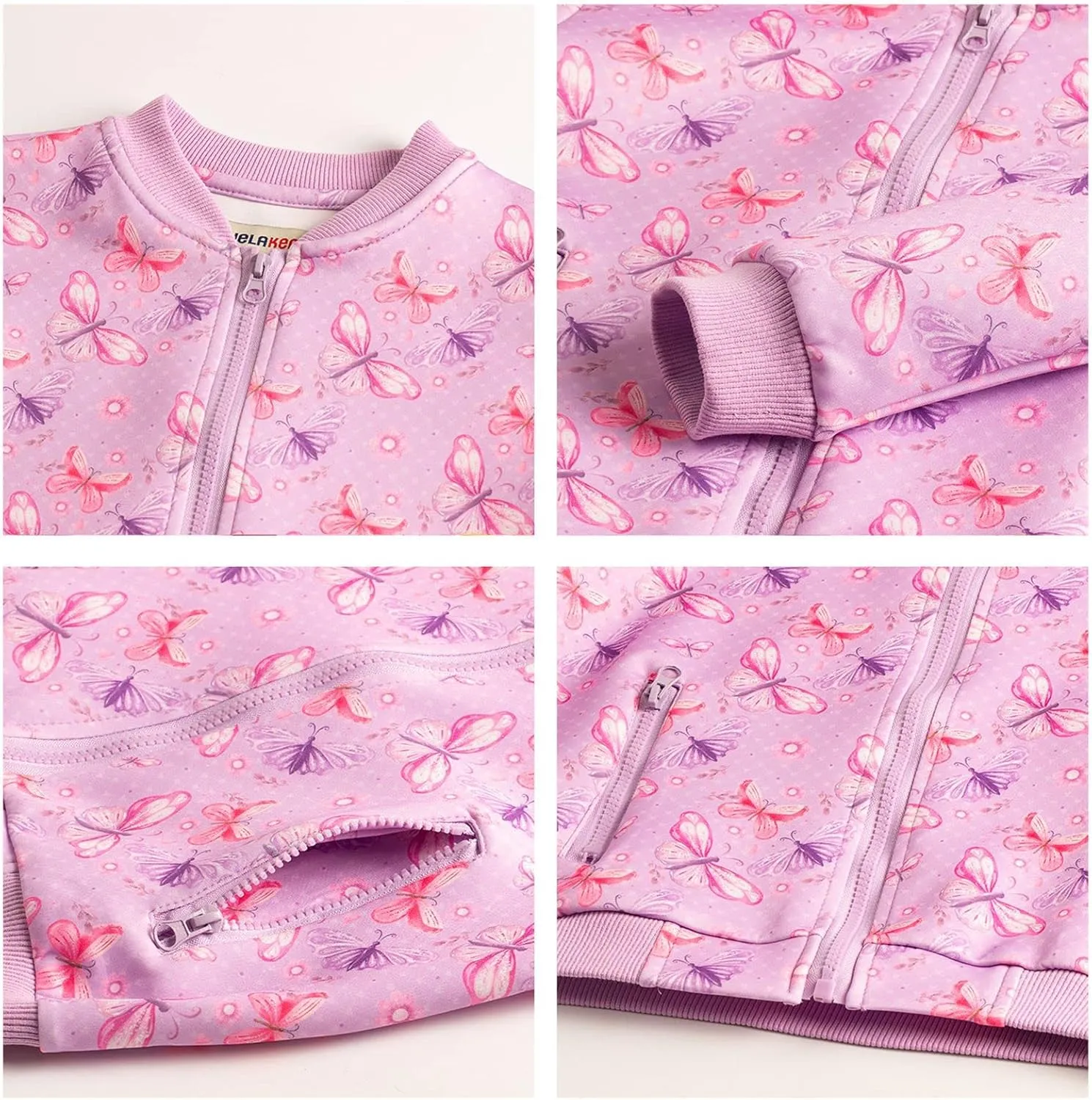 WELAKEN Girls Lightweight Bomber Jacket Floral Print Full Zip Outwear Jacket with Pockets