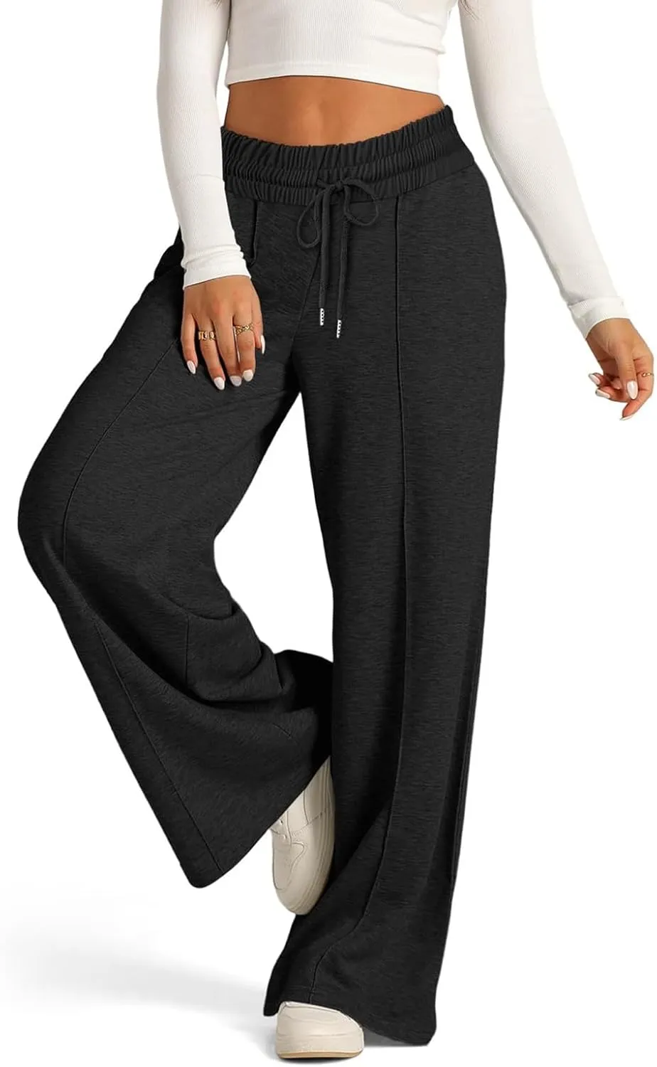 Wide Leg Sweatpants Women Drawstring High Waisted Joggers Casual Y2k Trouser Sweat Palazzo Pants with Pockets