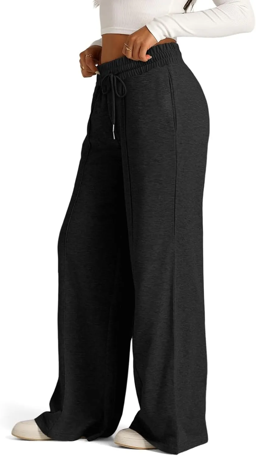 Wide Leg Sweatpants Women Drawstring High Waisted Joggers Casual Y2k Trouser Sweat Palazzo Pants with Pockets