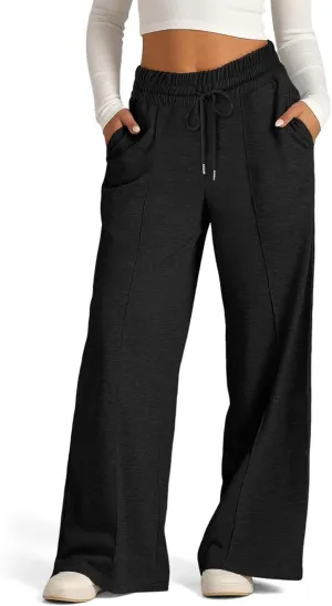 Wide Leg Sweatpants Women Drawstring High Waisted Joggers Casual Y2k Trouser Sweat Palazzo Pants with Pockets
