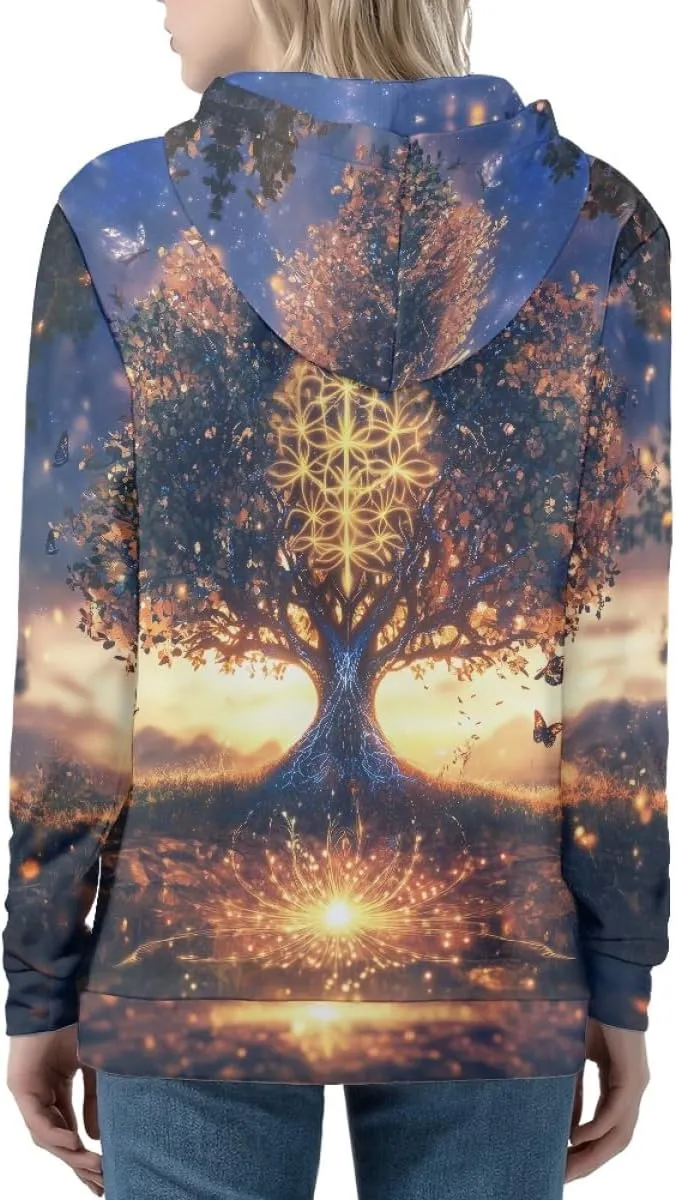 Women 3D Digital Print Viking Life Tree Zip Up Hoodie Hoodies Pullover Sweatshirt