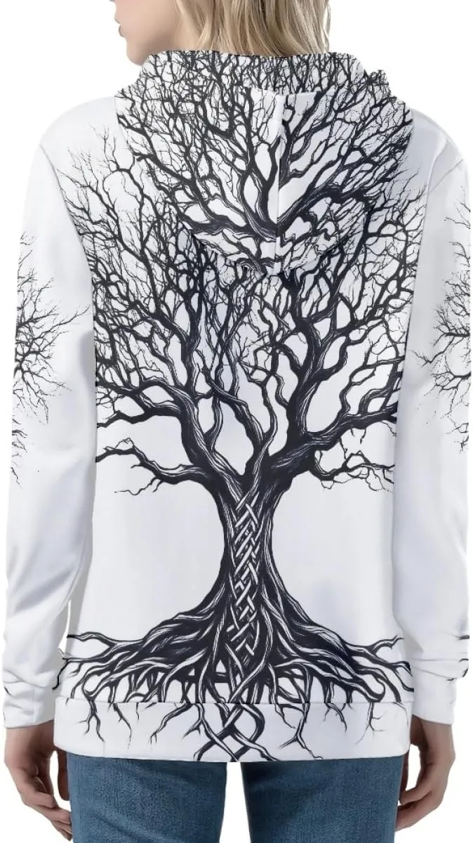 Women 3D Digital Print Viking Life Tree Zip Up Hoodie Hoodies Pullover Sweatshirt