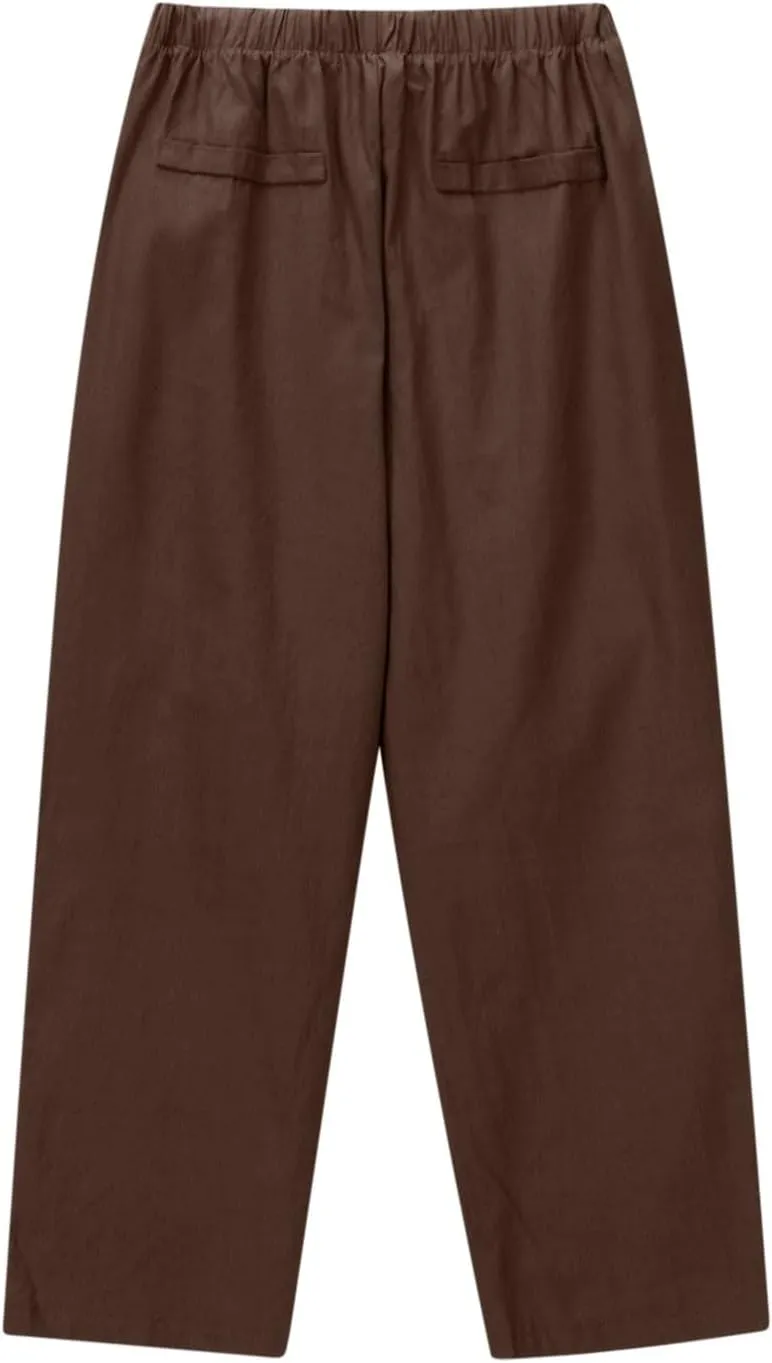 Women Cotton Linen Pants Casual Loose Wide Leg Trousers Summer Drawstring High Waist Pants with Pocket