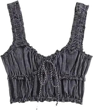 Women Cropped Top Lace Up Bow Pleated Backless Bustier Vintage Sling Camisole Tops