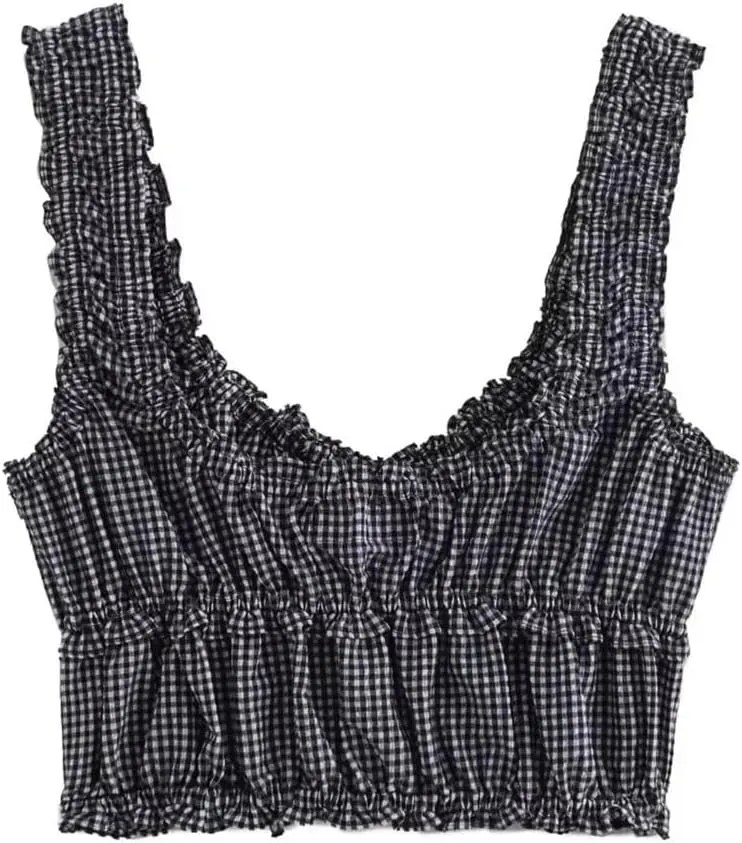 Women Cropped Top Lace Up Bow Pleated Backless Bustier Vintage Sling Camisole Tops