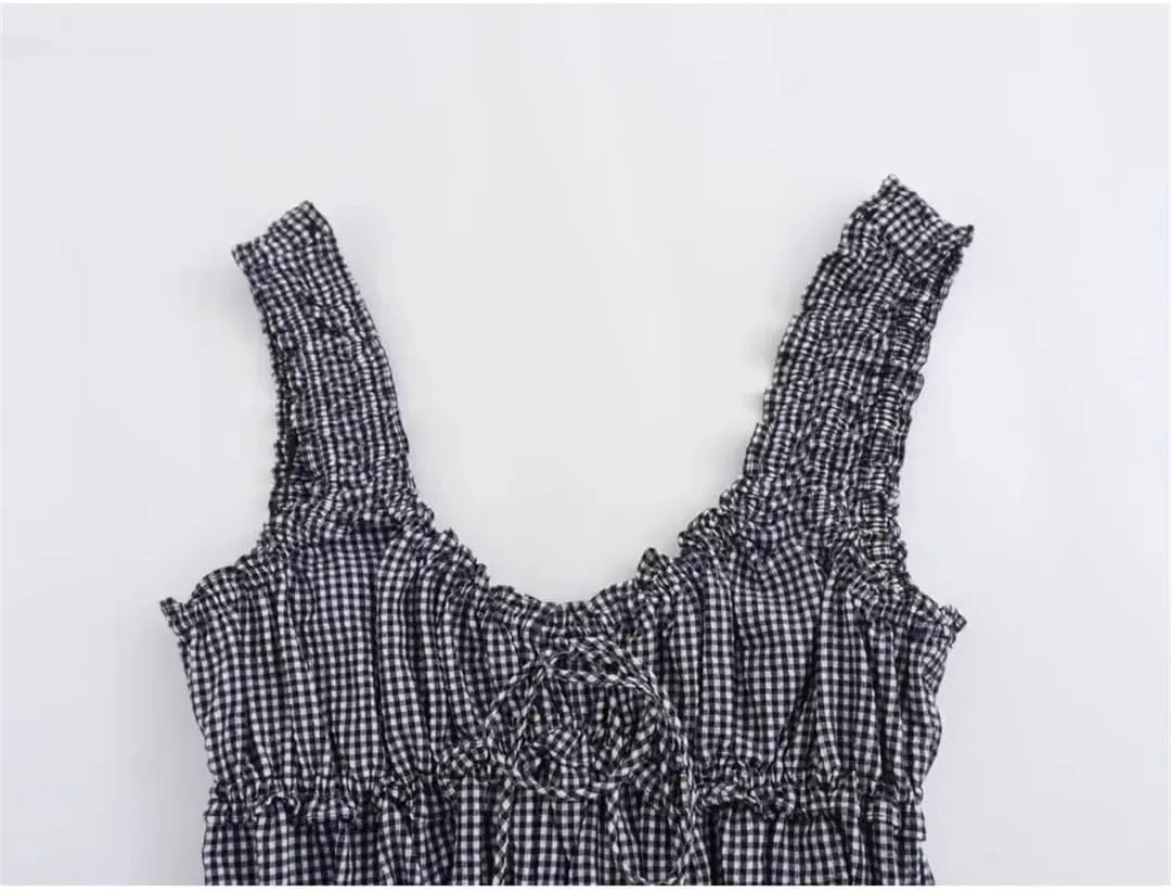 Women Cropped Top Lace Up Bow Pleated Backless Bustier Vintage Sling Camisole Tops