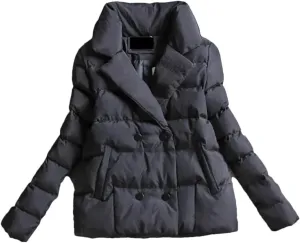 Women Down Cotton-Padded Jacket Short Suit Collar Outerwear solid Colour Long Sleeve Coat black XXL