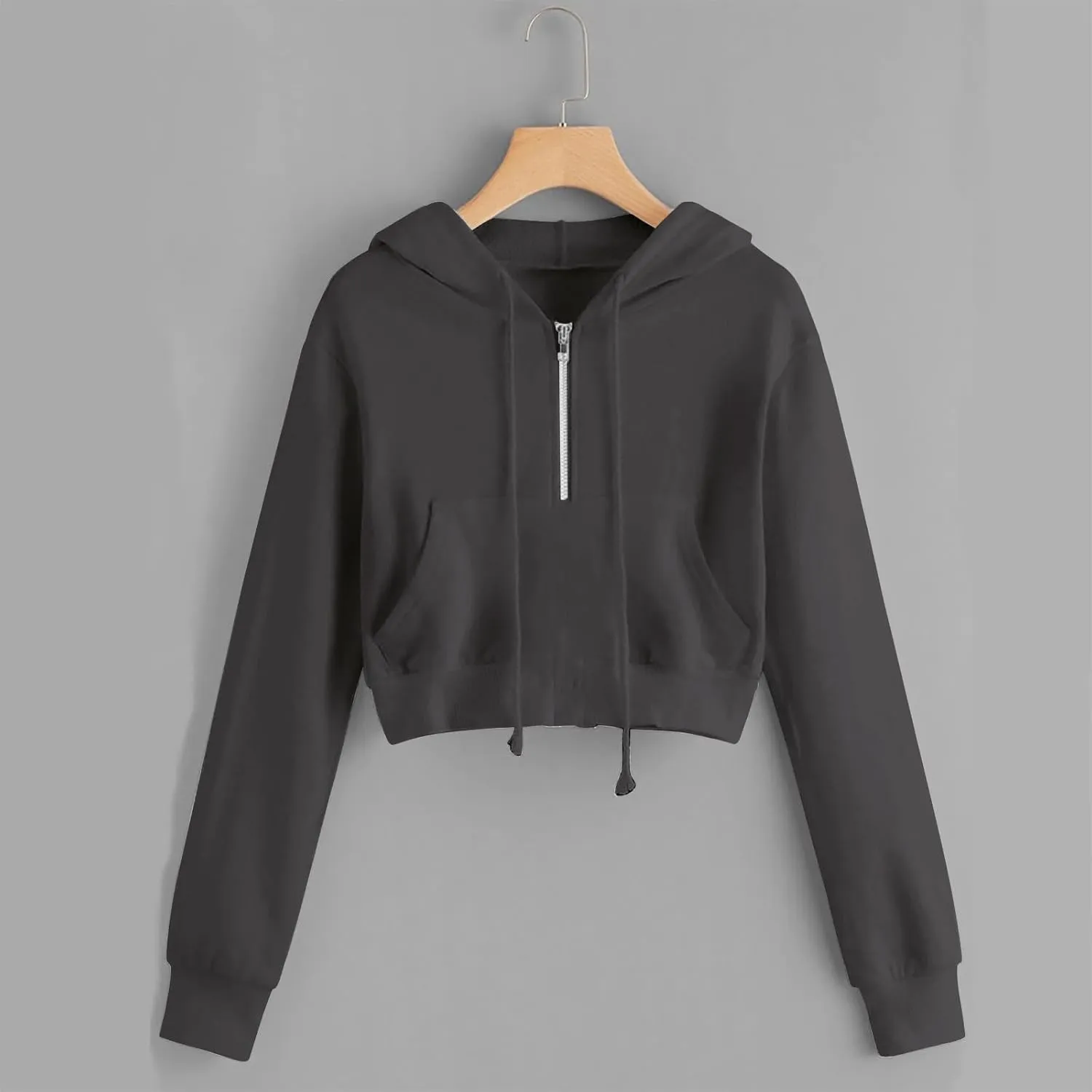 Women Full Zip Up Cropped Hoodies Cute Long Sleeve Sweatshirt Casual Pullover Tops Y2K Trendy Fashion Clothes 2024