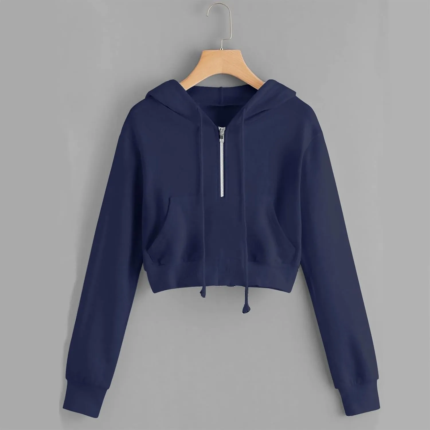 Women Full Zip Up Cropped Hoodies Cute Long Sleeve Sweatshirt Casual Pullover Tops Y2K Trendy Fashion Clothes 2024