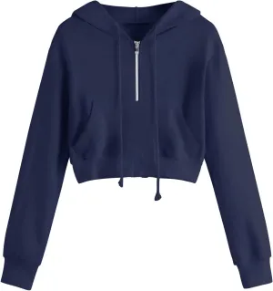 Women Full Zip Up Cropped Hoodies Cute Long Sleeve Sweatshirt Casual Pullover Tops Y2K Trendy Fashion Clothes 2024