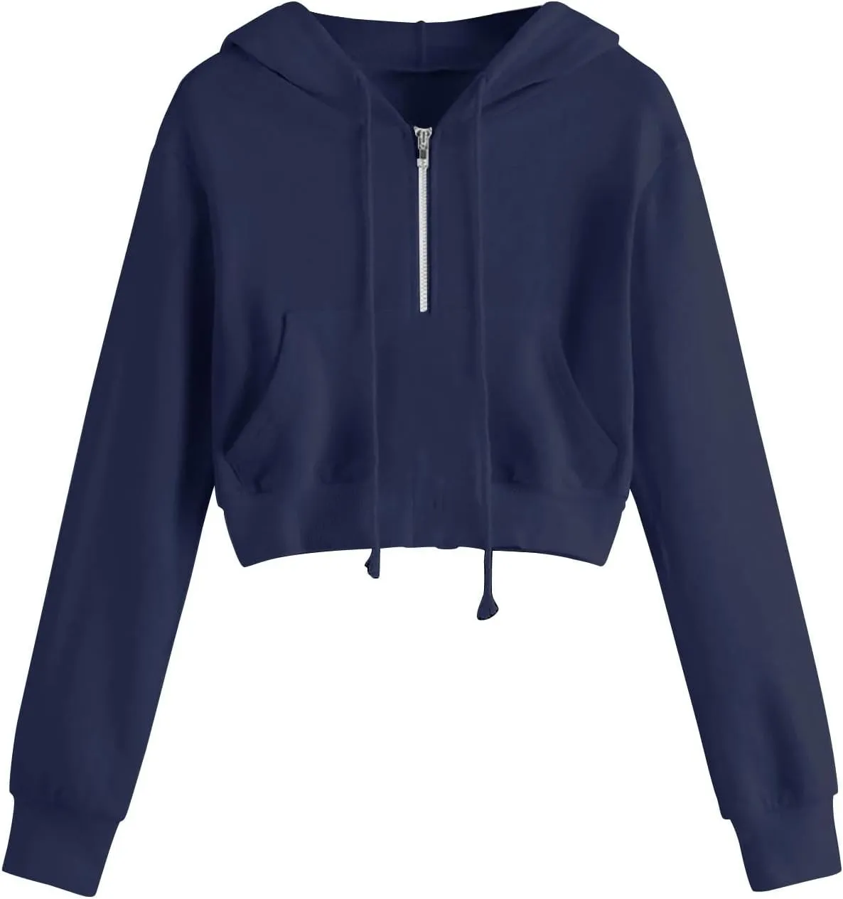 Women Full Zip Up Cropped Hoodies Cute Long Sleeve Sweatshirt Casual Pullover Tops Y2K Trendy Fashion Clothes 2024