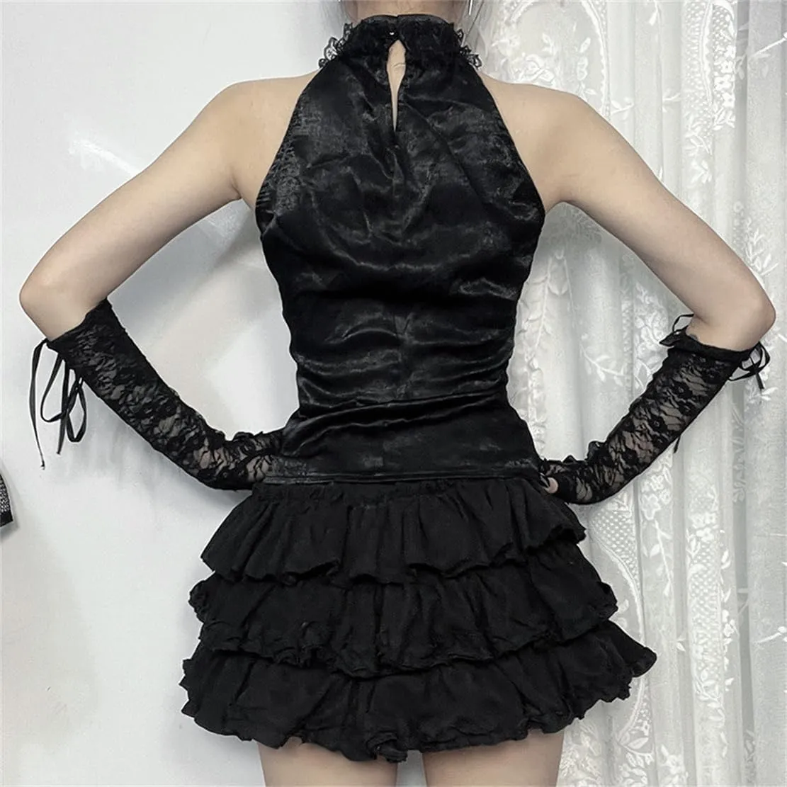 Women Gothic Crop Tank Top Sleeveless Camisole Tops Y2K Grunge Blouse Cami Shirt