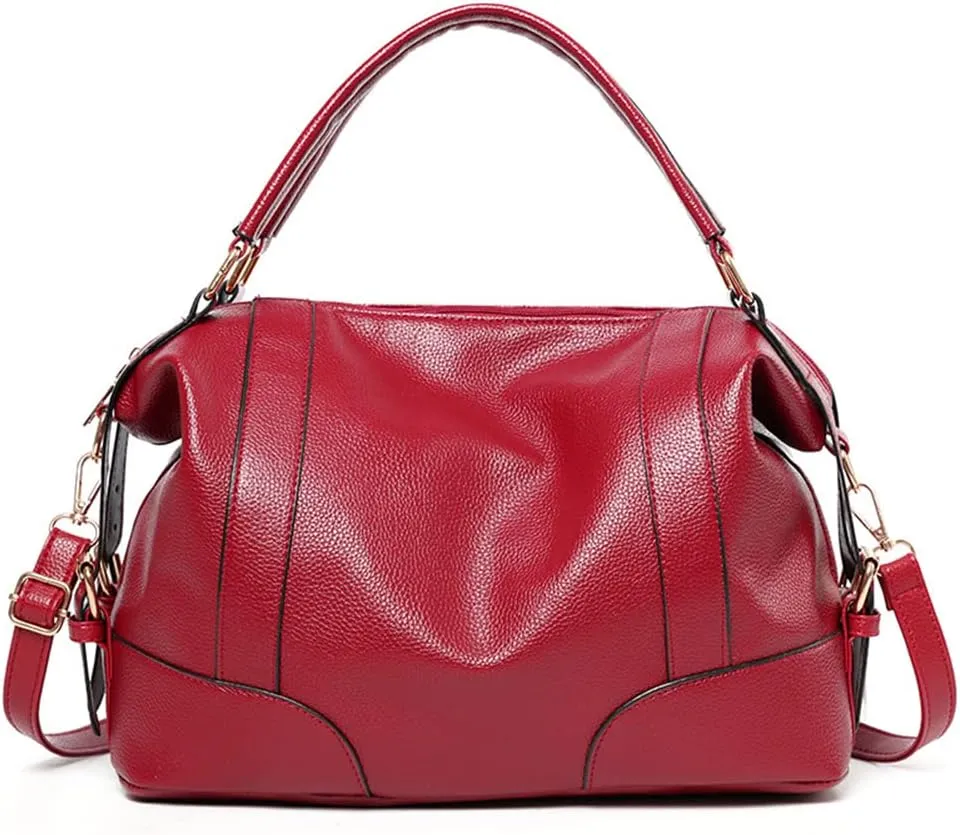 Women Hobo Shoulder Bag Lychee Pattern Leather Handbag Top-handle Purse Satchel