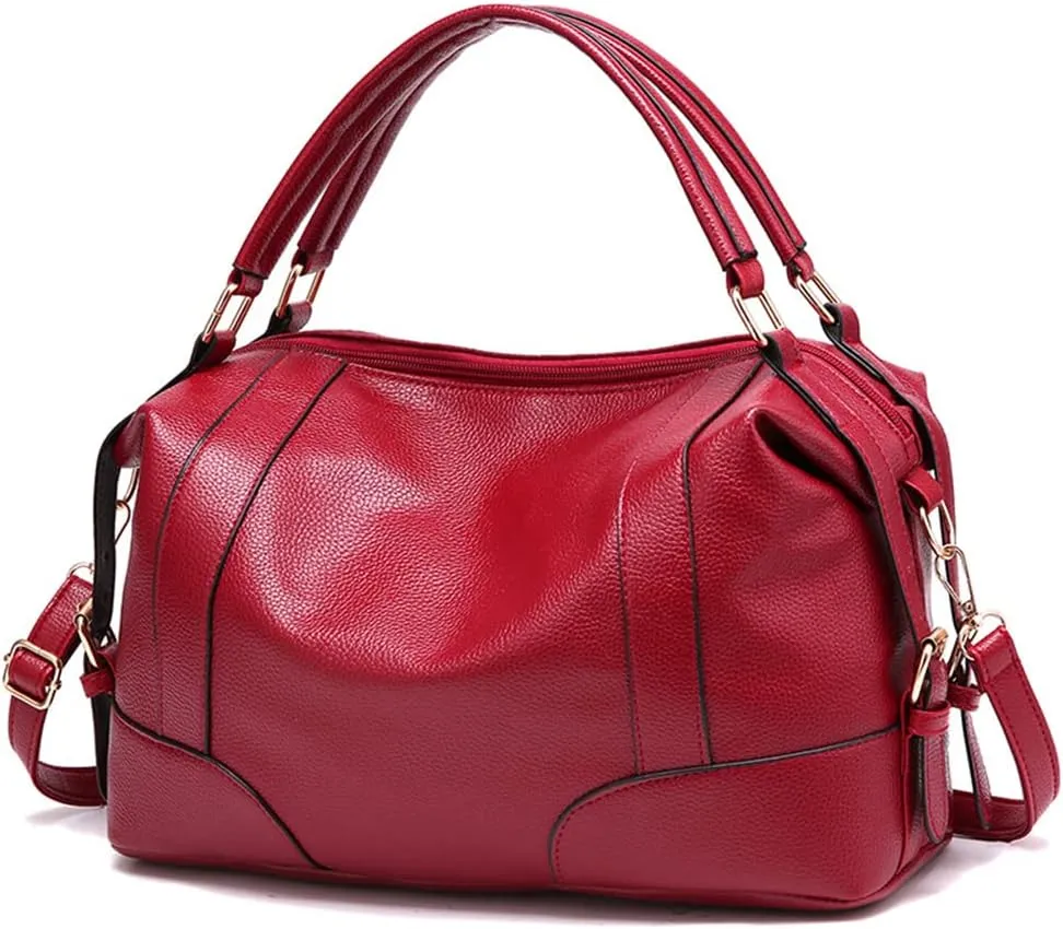 Women Hobo Shoulder Bag Lychee Pattern Leather Handbag Top-handle Purse Satchel