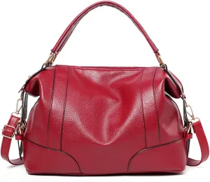 Women Hobo Shoulder Bag Lychee Pattern Leather Handbag Top-handle Purse Satchel