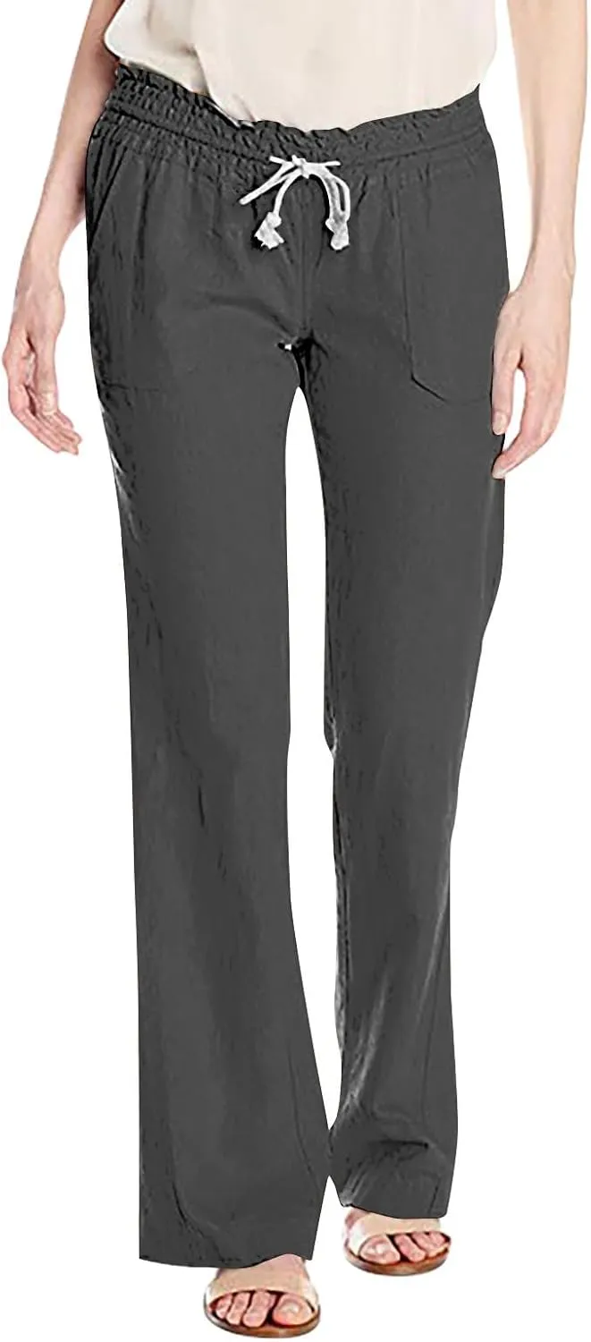 Women Linen Pants Pants Drawstring Striped with Pockets- Trousers Lounge Gauze Sweat Wide Leg for Women Trendy
