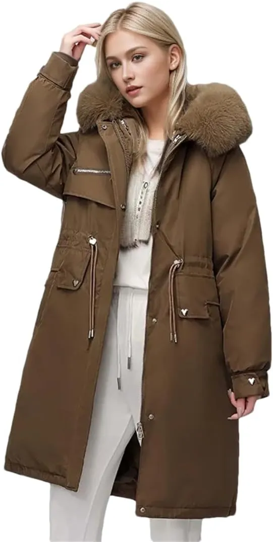 Women Parka Clothes Loose Long Coat Wool Liner Hooded Down Cotton Jacket Fur Collar Thick Warm Snow Wear Padded