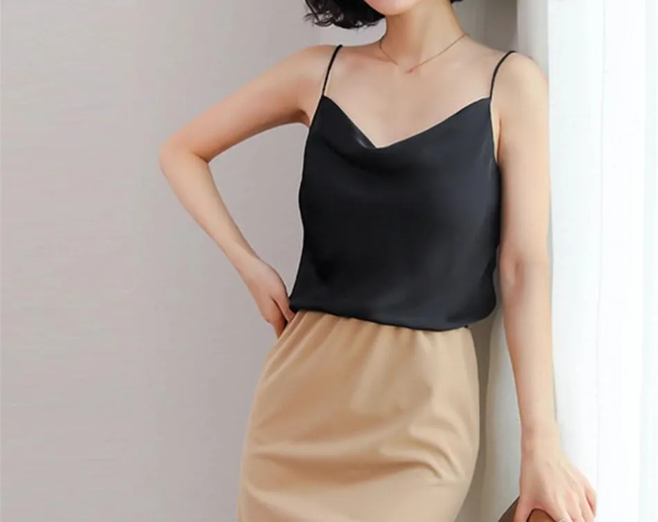 Women Silk Tank Top Summer Sleeveless Loose Casual Shirt Spaghetti Strap Beach Camisole