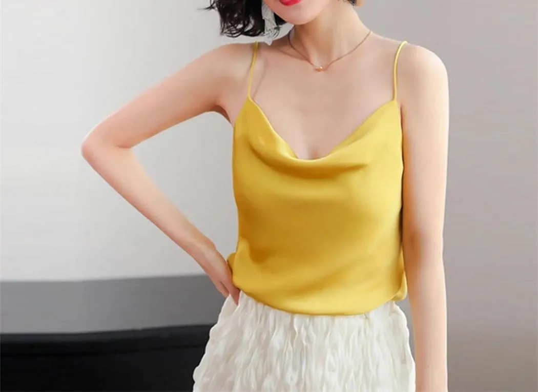 Women Silk Tank Top Summer Sleeveless Loose Casual Shirt Spaghetti Strap Beach Camisole