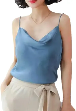 Women Silk Tank Top Summer Sleeveless Loose Casual Shirt Spaghetti Strap Beach Camisole