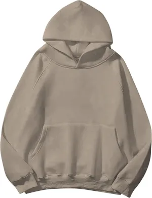 Women Solid Basic Loose Fleece Hoodies Sweatshirt Oversized Long Sleeve Drop Shoulder Kangaroo Pockets Pullovers Top