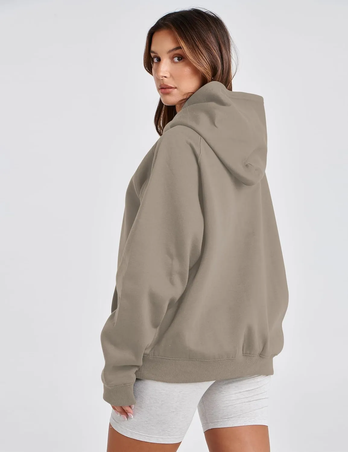 Women Solid Basic Loose Fleece Hoodies Sweatshirt Oversized Long Sleeve Drop Shoulder Kangaroo Pockets Pullovers Top