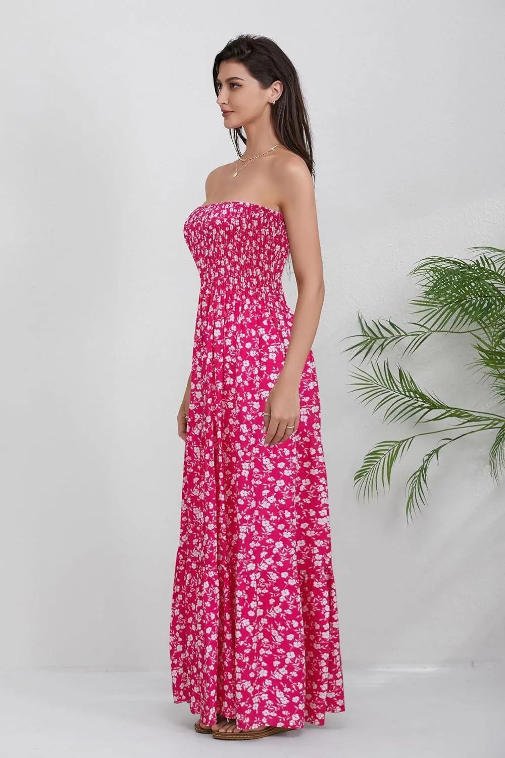 Women Strapless A Line Maxi Dress Tube Top Backless Casual Summer Dress