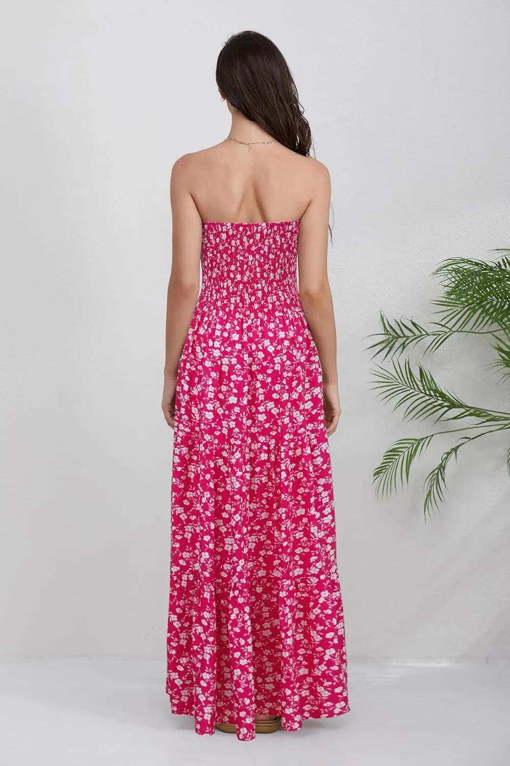 Women Strapless A Line Maxi Dress Tube Top Backless Casual Summer Dress