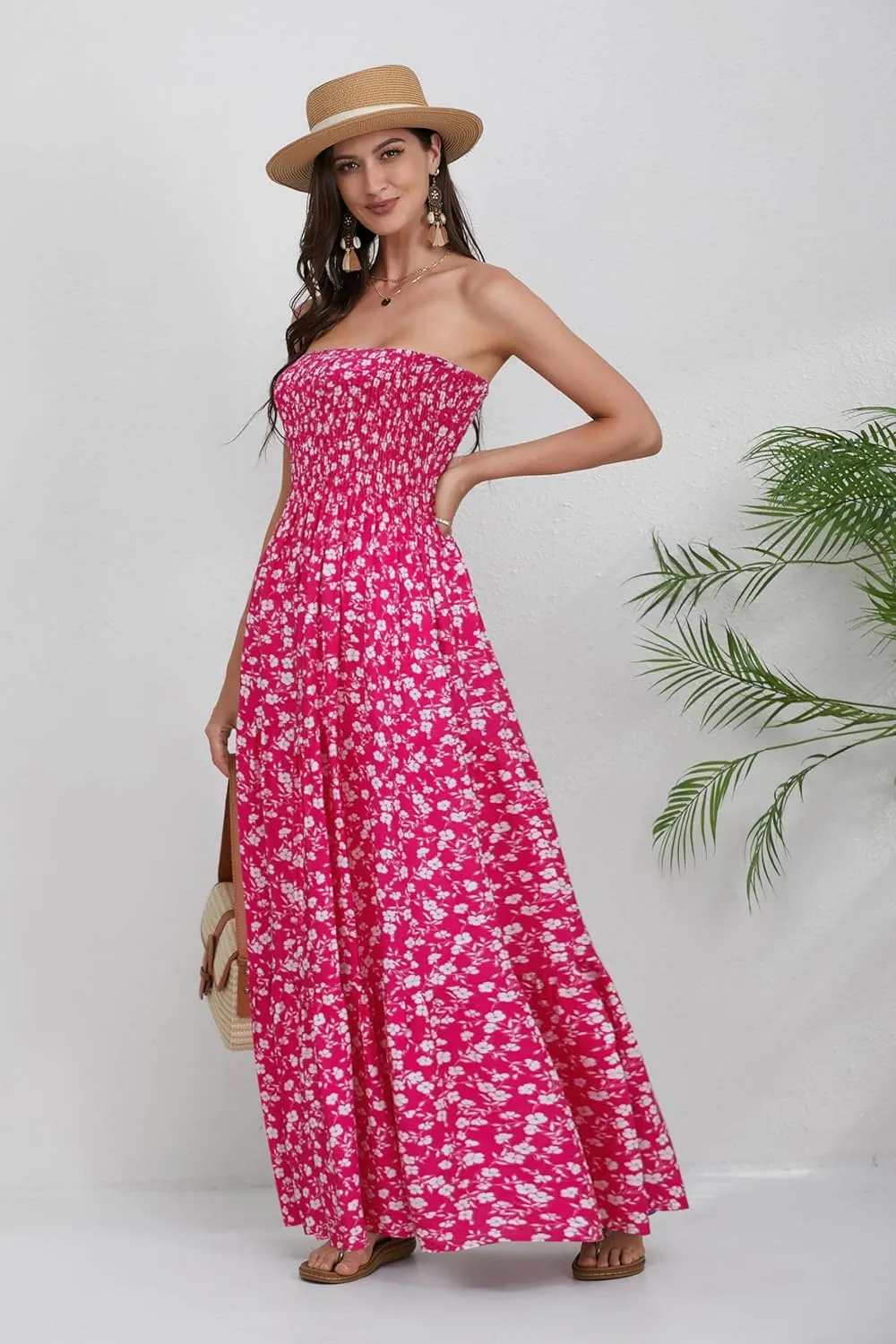 Women Strapless A Line Maxi Dress Tube Top Backless Casual Summer Dress