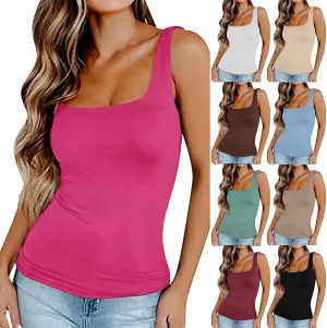 Women Tank Tops with Built in Bras 2025 Summer Strap Layer Padded Bra Square Neck Camisole Workout Basic Undershirts