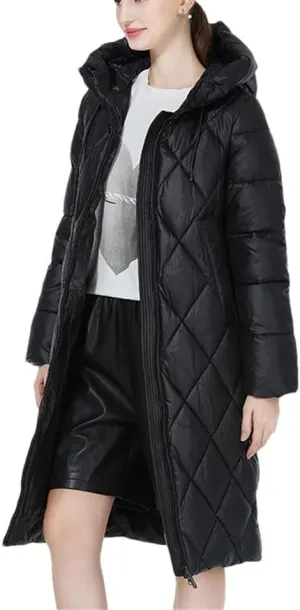 Women Winter Diamond Quilted Jacket Lengthened Style Padded Parka Thickened Warm Cotton Coat