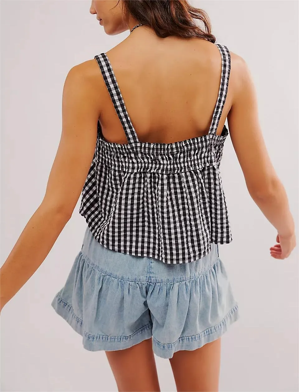 Women Y2k Plaid Cami Tank Top Sleeveless Spaghetti Strap Tie Front Camisole Summer Vintage Vest Streetwear