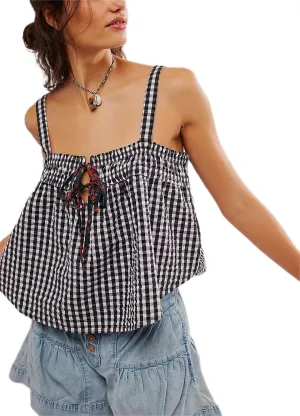 Women Y2k Plaid Cami Tank Top Sleeveless Spaghetti Strap Tie Front Camisole Summer Vintage Vest Streetwear