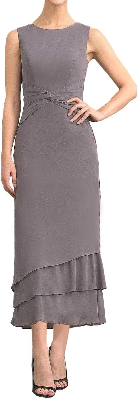 Women's 2 Pieces Mother of The Bride Dresses with Jacket Ruffles Chiffon Formal Evening Party Gown