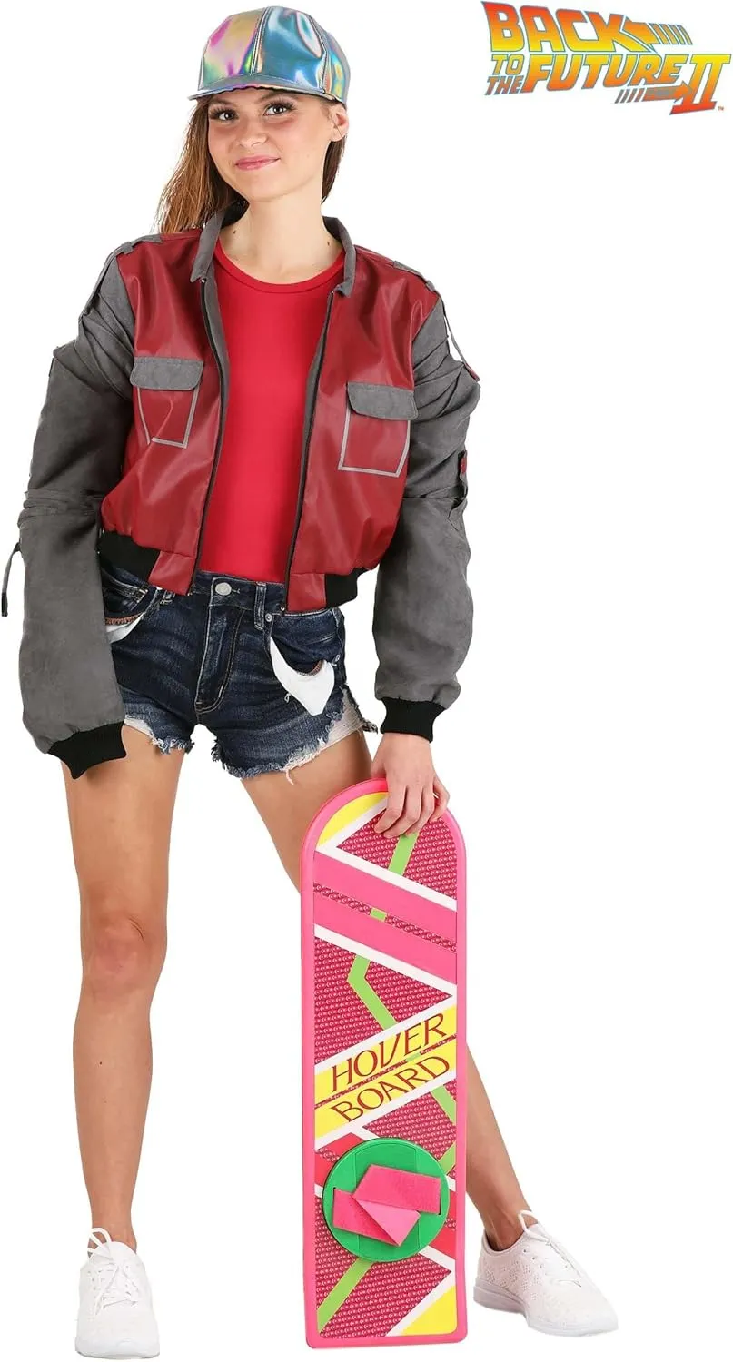Women's Back to The Future II Marty McFly Jacket Costume Jacket, Rib Knit Cuffs, Faux Leather & Suede