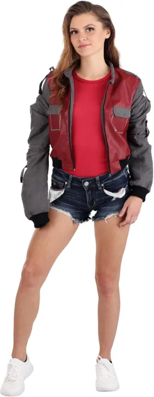 Women's Back to The Future II Marty McFly Jacket Costume Jacket, Rib Knit Cuffs, Faux Leather & Suede