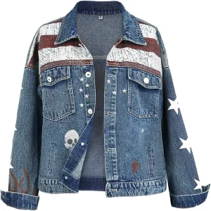 Women's Blue Denim Jacket, Size S, High Waist, Movie Character, Casual, Party, Short Length, Adult, Button Closure, Classic Fit, Point Collar, 2 Pockets, Unlined, Hand Wash Only