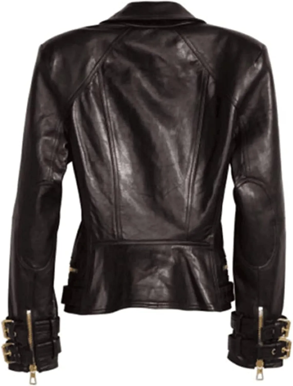 Womens Brando Motorcycle Leather Jacket Ladies Rose Golden Genuine Leather Biker Black Lambskin Jacket