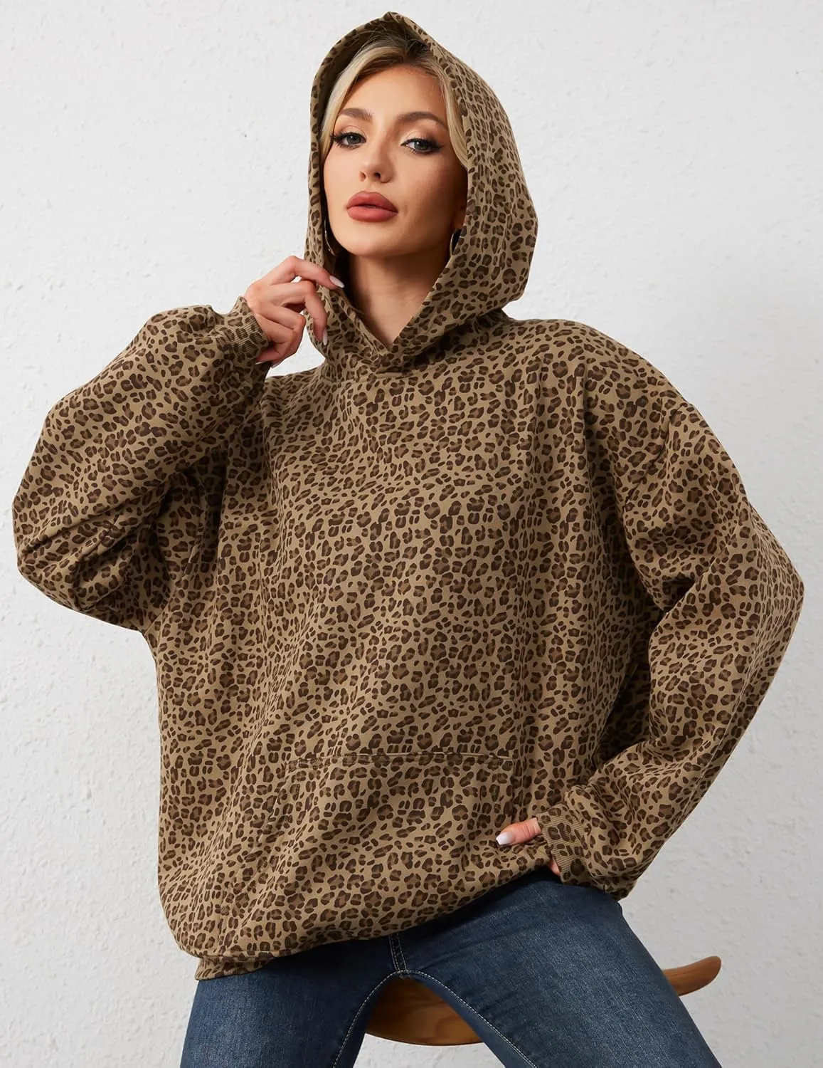 Womens Camo Hoodies Maple Leaf Print Oversized Hooded Sweatshirt Fleece Pullover Sweatshirts Long Sleeve with Pocket