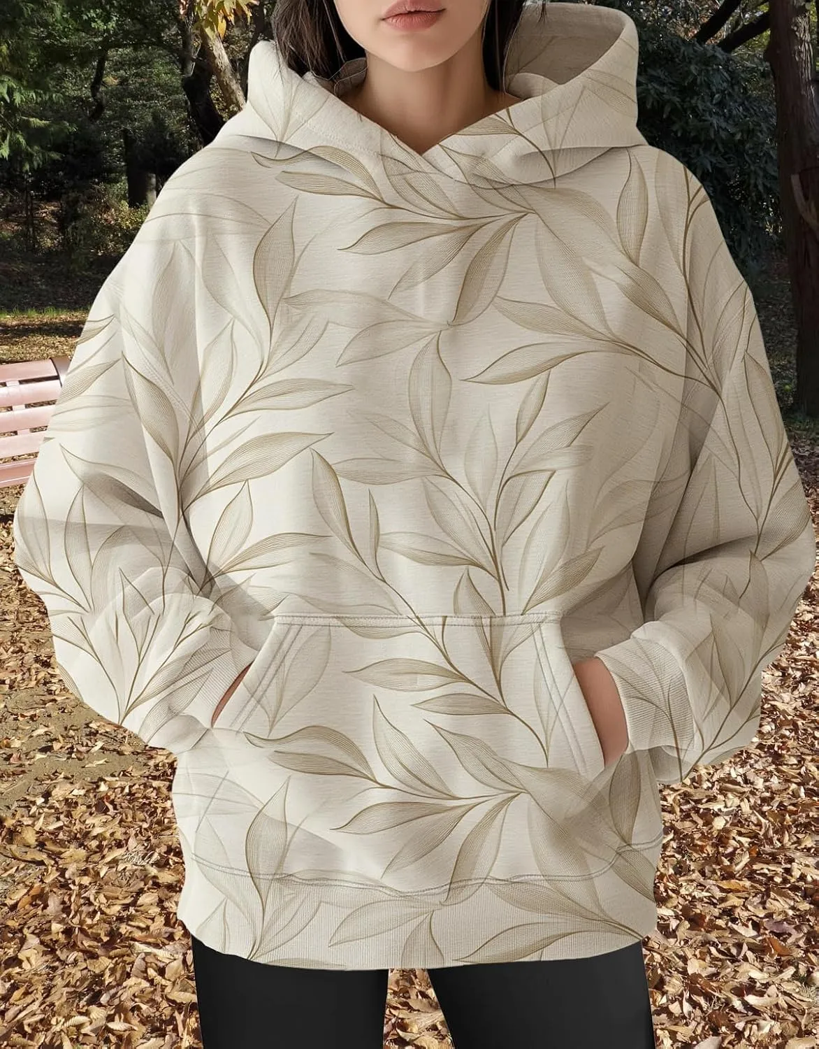 Womens Camo Hoodies Oversized Maple Leaf Print Long Sleeve Hooded Sweatshirt Casual Fleece Pullover Tops with Pockets