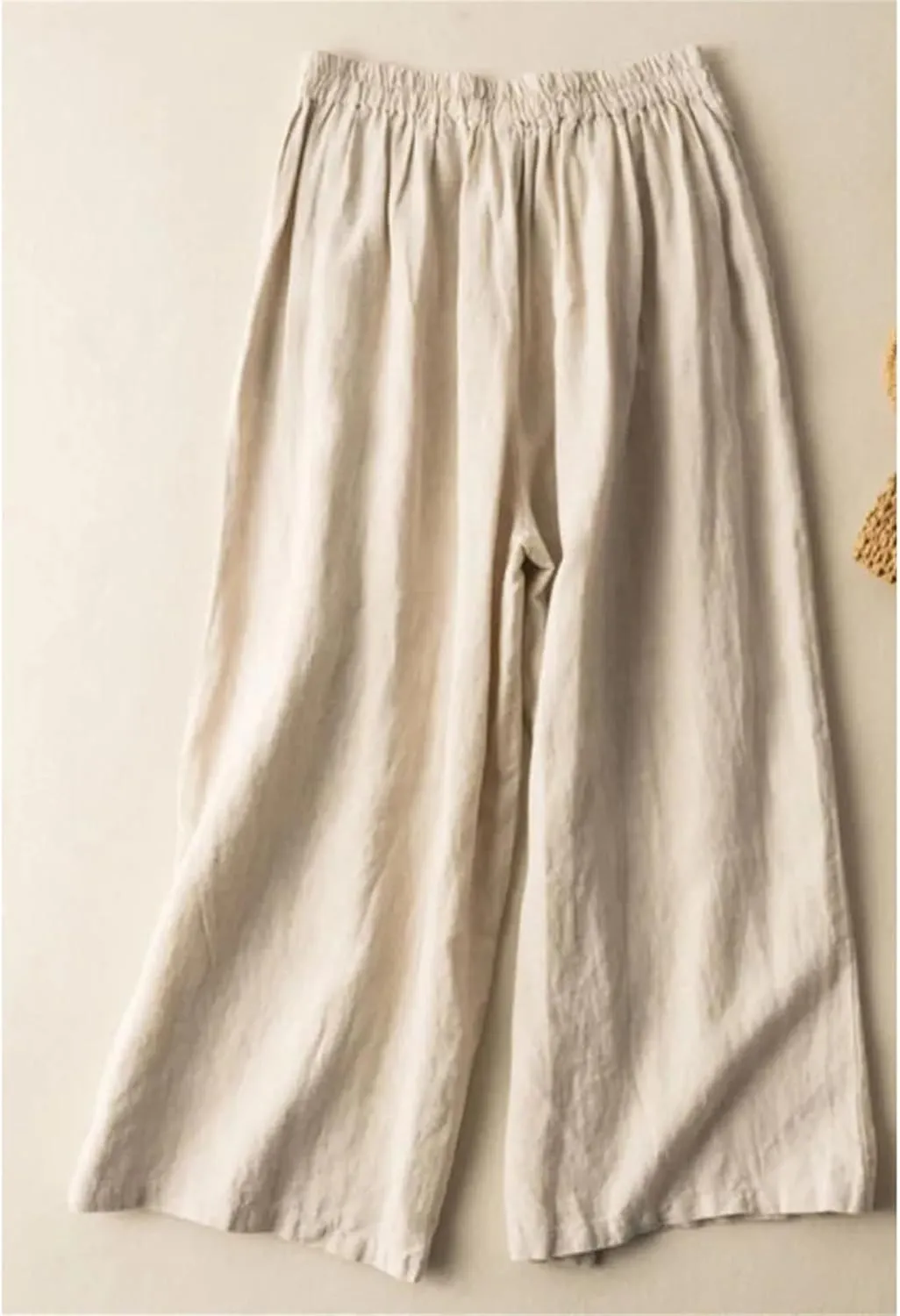 Women's Casual Wide Leg Pants  Summer Solid Color Loose Fit Cotton Linen Trousers Beach Travel Vacation Wear