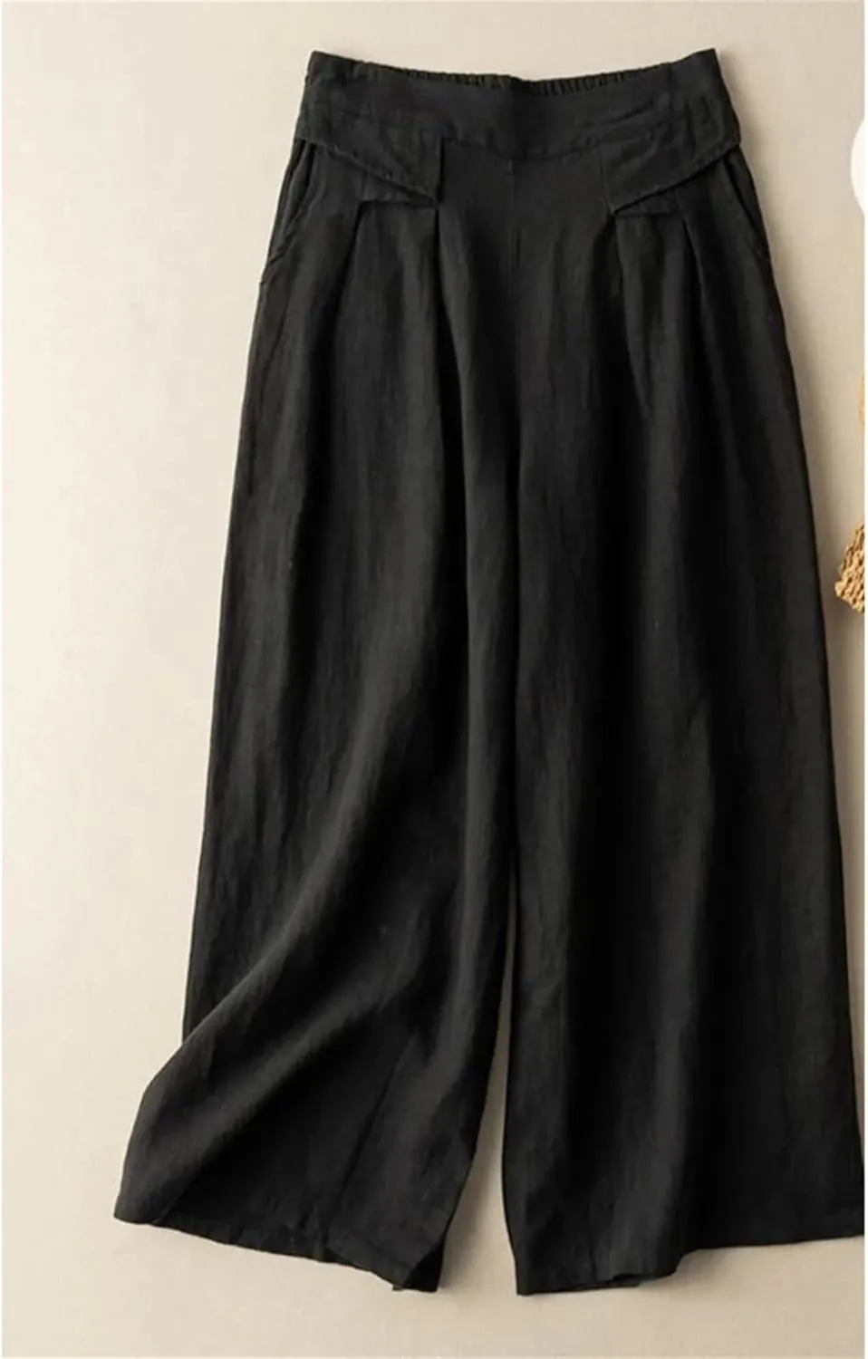 Women's Casual Wide Leg Pants  Summer Solid Color Loose Fit Cotton Linen Trousers Beach Travel Vacation Wear