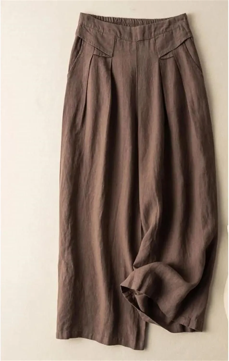 Women's Casual Wide Leg Pants  Summer Solid Color Loose Fit Cotton Linen Trousers Beach Travel Vacation Wear