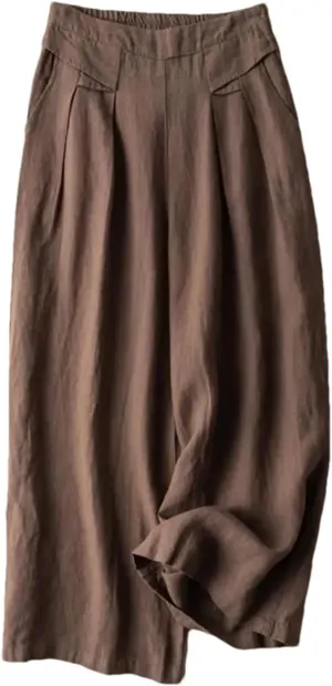Women's Casual Wide Leg Pants  Summer Solid Color Loose Fit Cotton Linen Trousers Beach Travel Vacation Wear