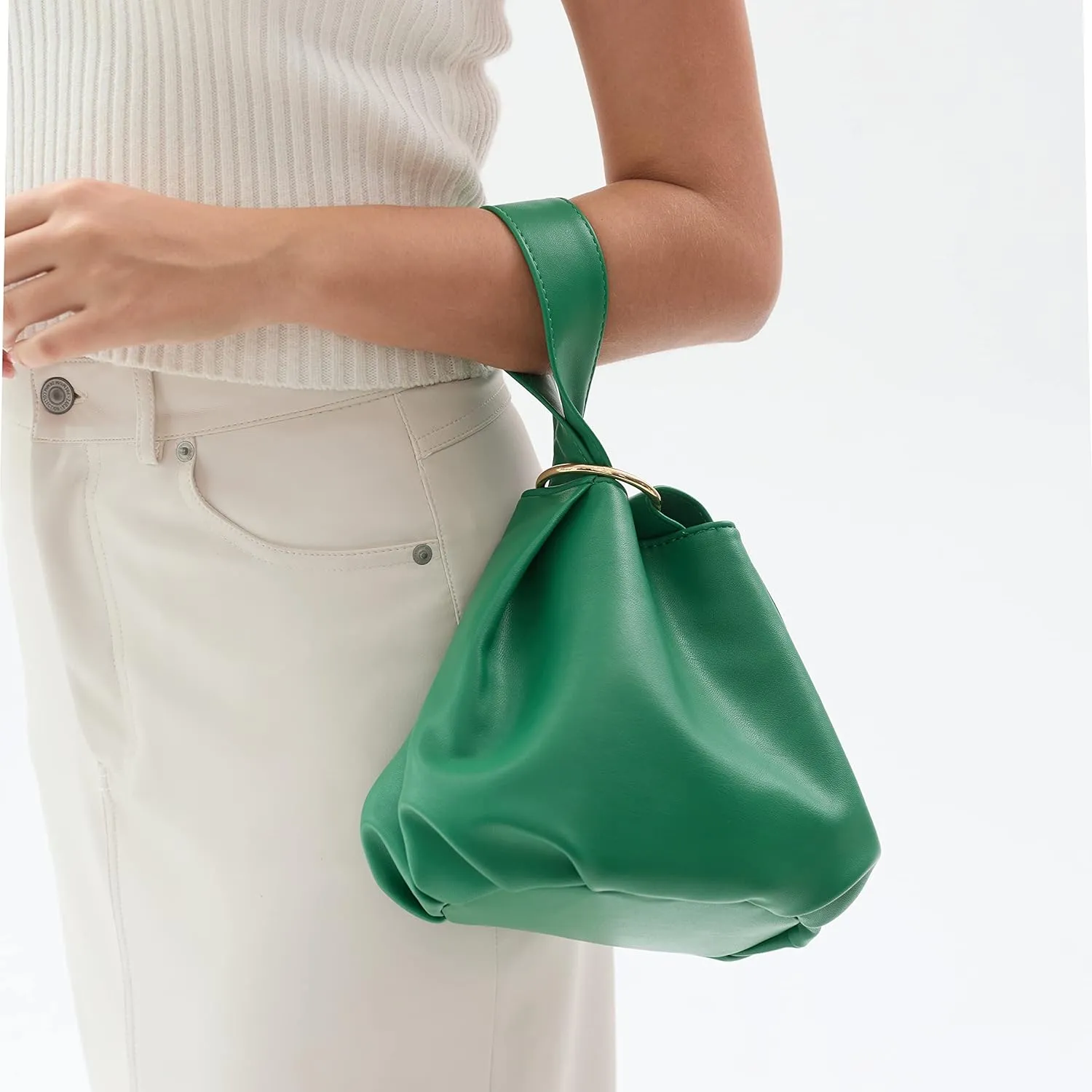 Women's Clutch Soft Vegan Leather Hobo Top Handle Bag Small Tote Purse