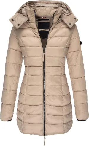 Womens Cotton Jacket Dressy Medium Hooded Casual Long Sleeve Coat Fashion Outwear Warm Autumn Trendy Padded Jacket