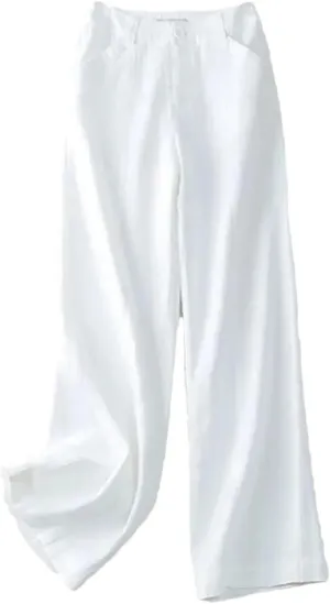 Women's Cotton Linen Casual Wide Leg Pants  High Waist Straight Trousers Vintage Ankle-Length Summer Sweatpants