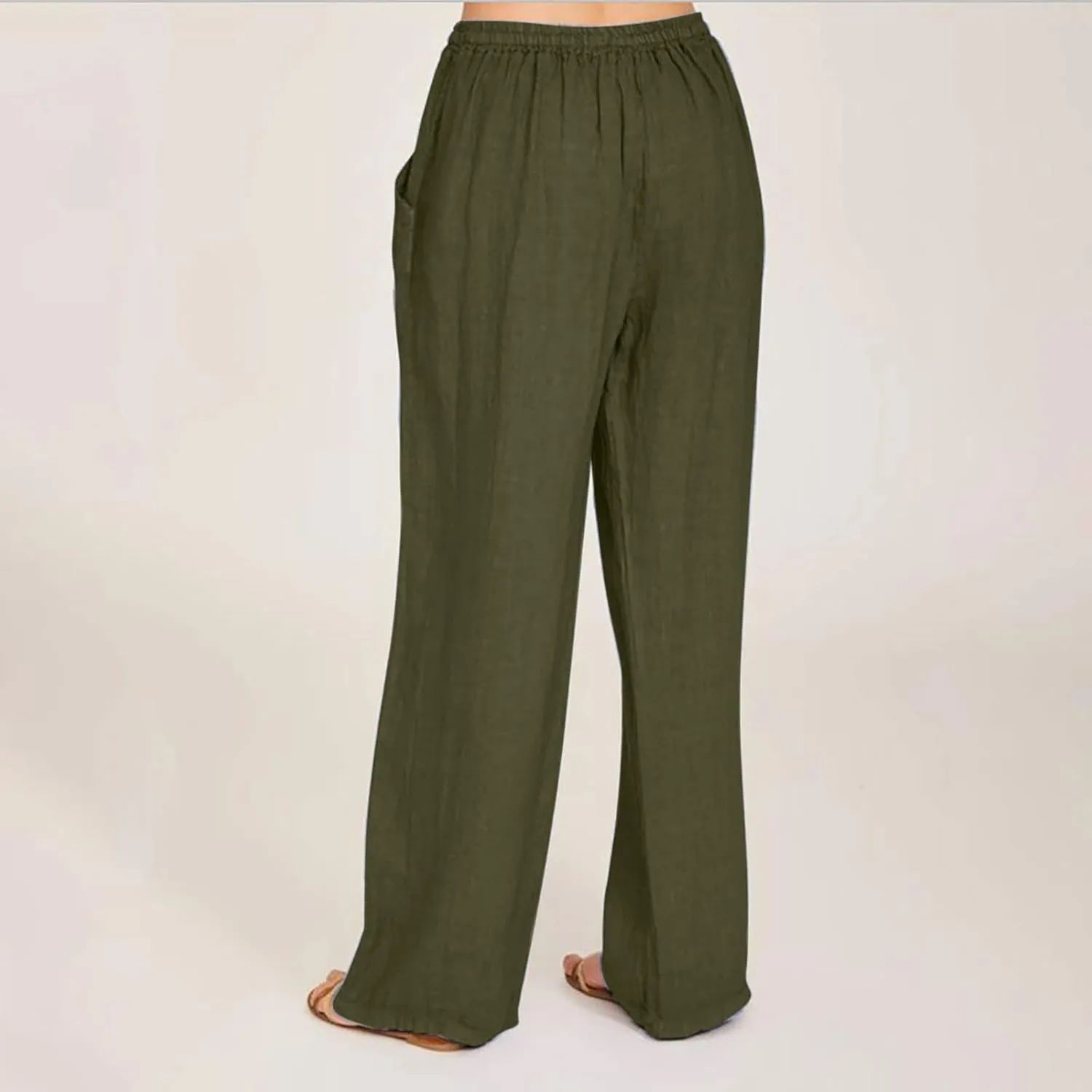 Women's Cotton Linen Palazzo Pants Drawstring Wide Leg Trousers High Waist Lightweight Pant Beach Vacation Clothes