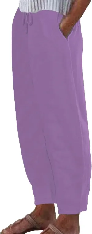 Womens Cotton Linen Pants,Summer Casual Loose Drawstring High Waist Lounge Palazzo Pants Beach Trousers with Pockets